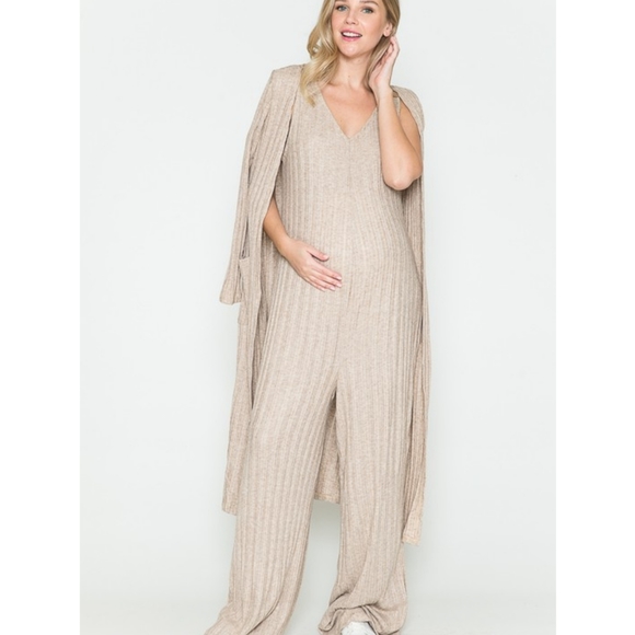 Maternity Ribbed Jumpsuit & Cardigan Set - Picture 2 of 8